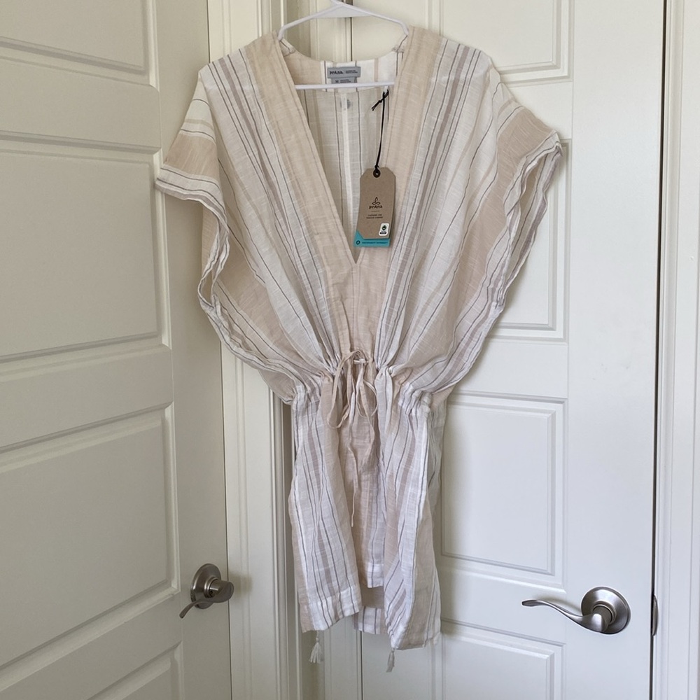 Brand new with tags - Prana swim cover.  Medium. Tan  & cream. Organic cotton